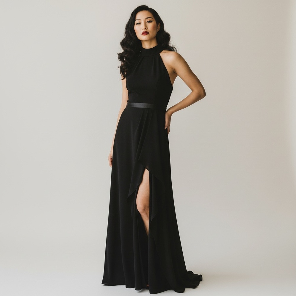 White by Vera Wang Black Mock Neck Halter Bridesmaid maxi dress